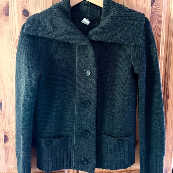 JCrew 100% Merino Wool Cardigan Sweater Women’s XS Charcoal Grey Heavy Knit EUC - Picture 1 of 6